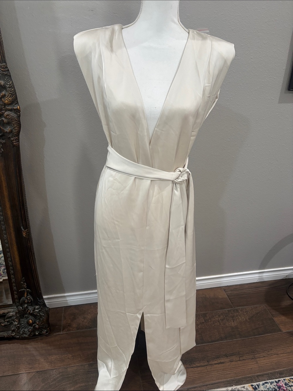 Vici Cream Sleeveless V-Neck Wrap Dress with Tie Waist